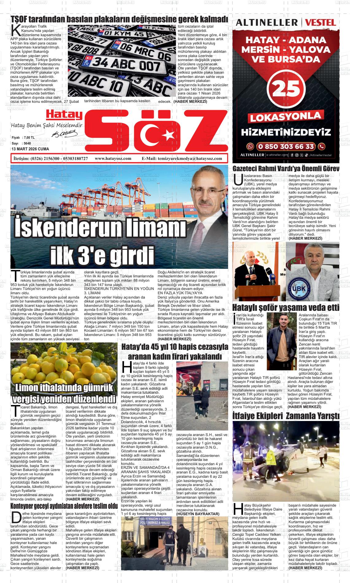 Hatay Soz 13.03.2026