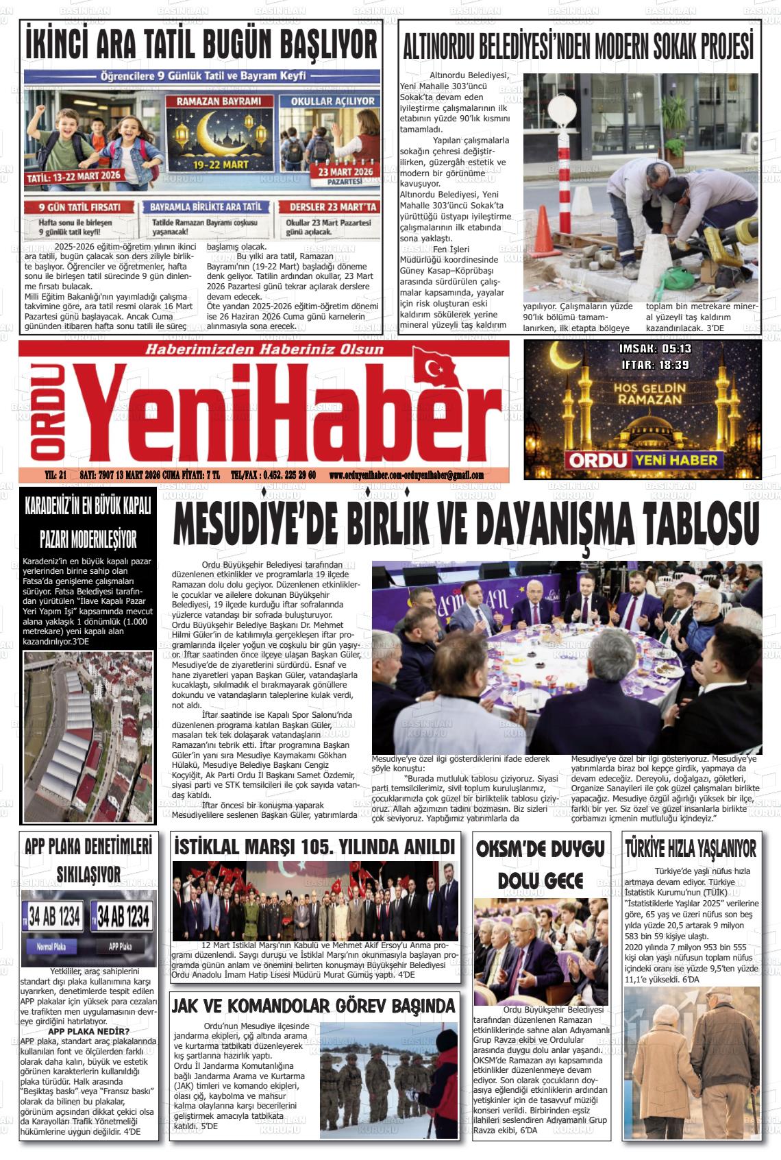 Ordu Yenihaber 13.03.2026