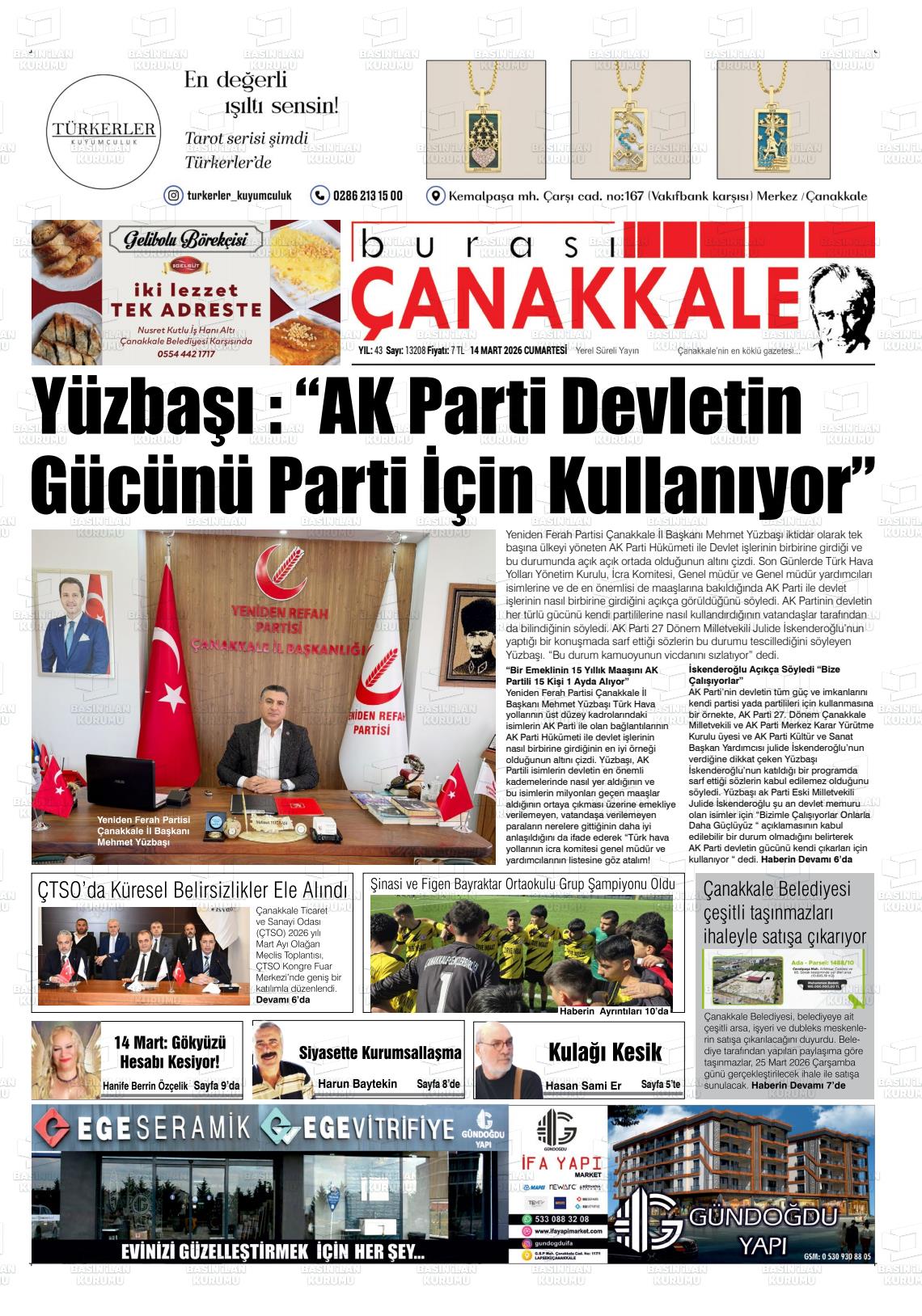 Canakkale Burasi 14.03.2026