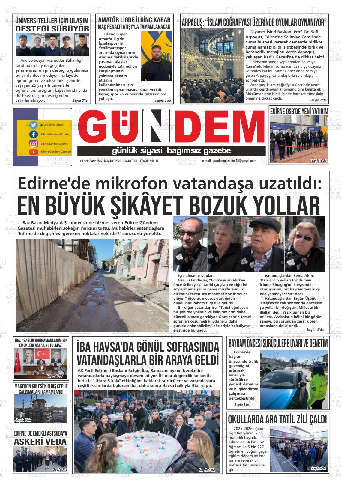 Edirne Gundem 14.03.2026
