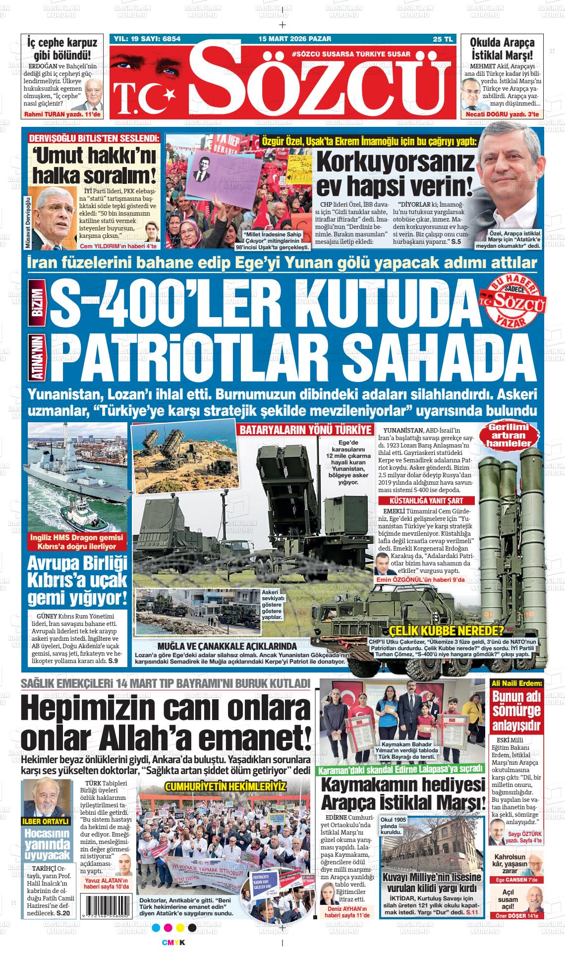 Sözcü Gazetesi 15.03.2026