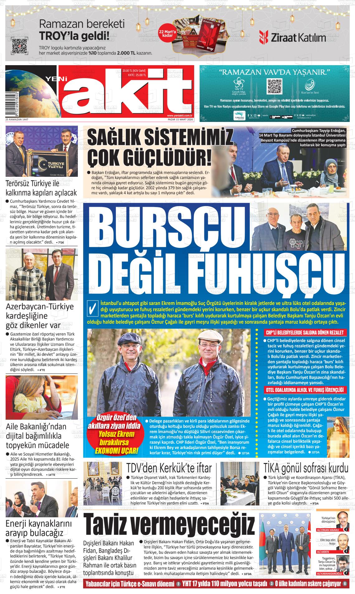 Yeni Akit Gazetesi 15.03.2026