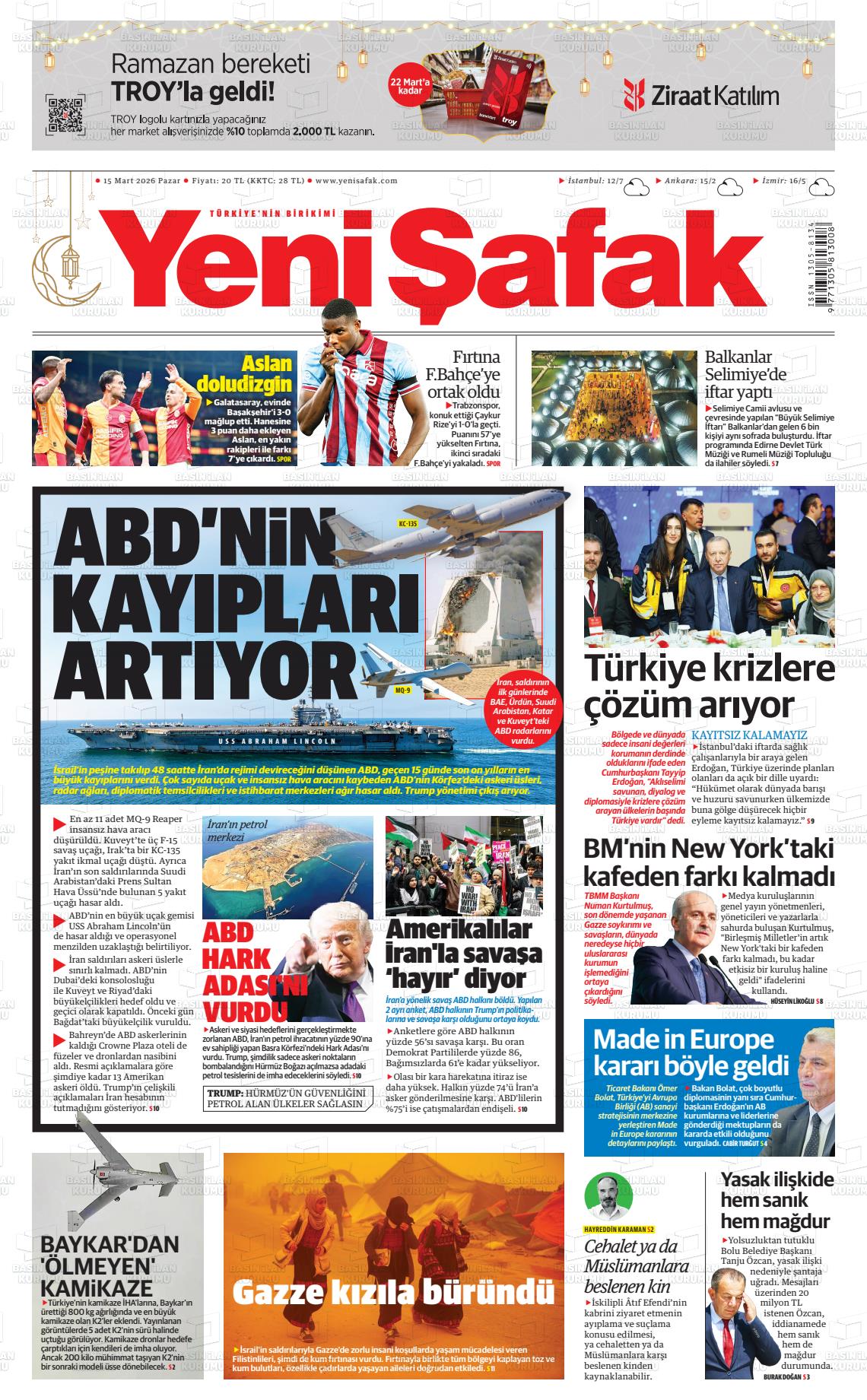 Yeni Şafak Gazetesi 15.03.2026