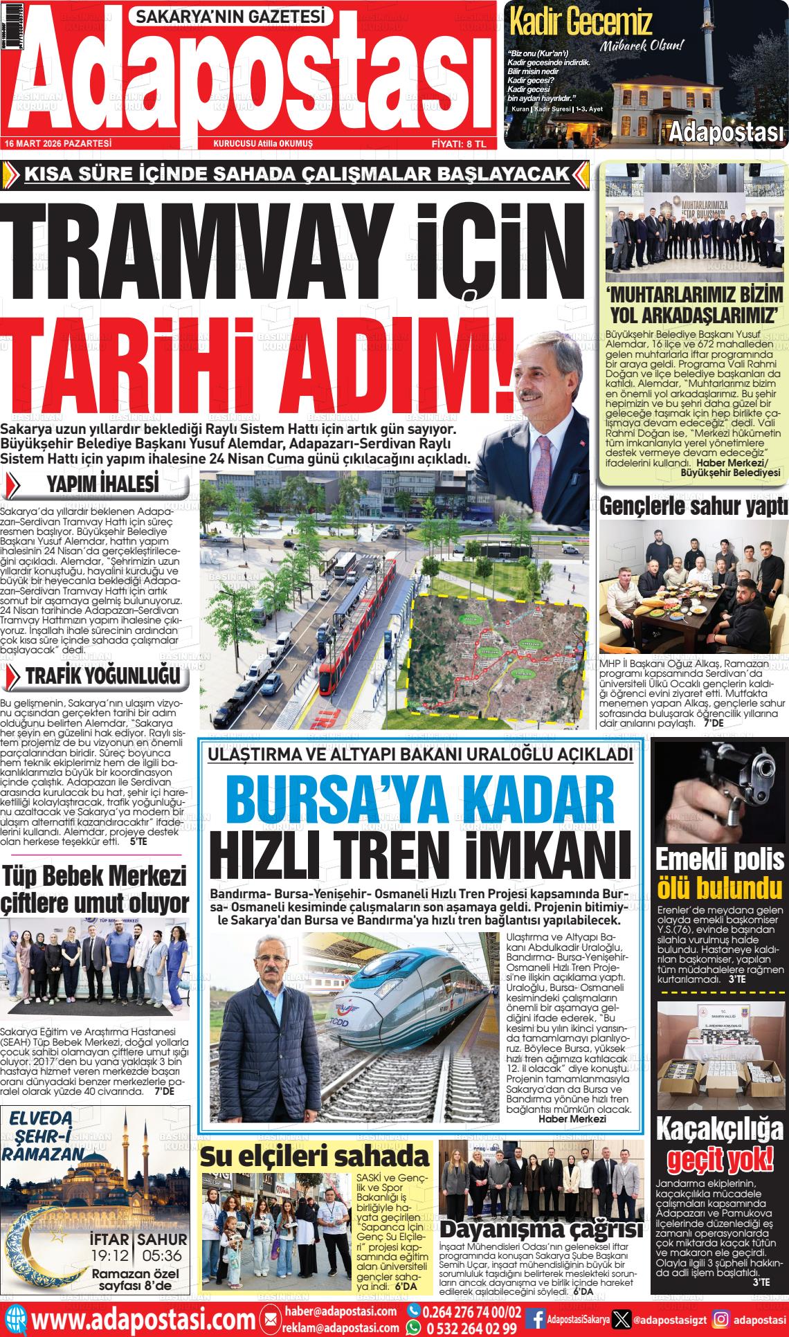 Sakarya Adapostasi 16.03.2026