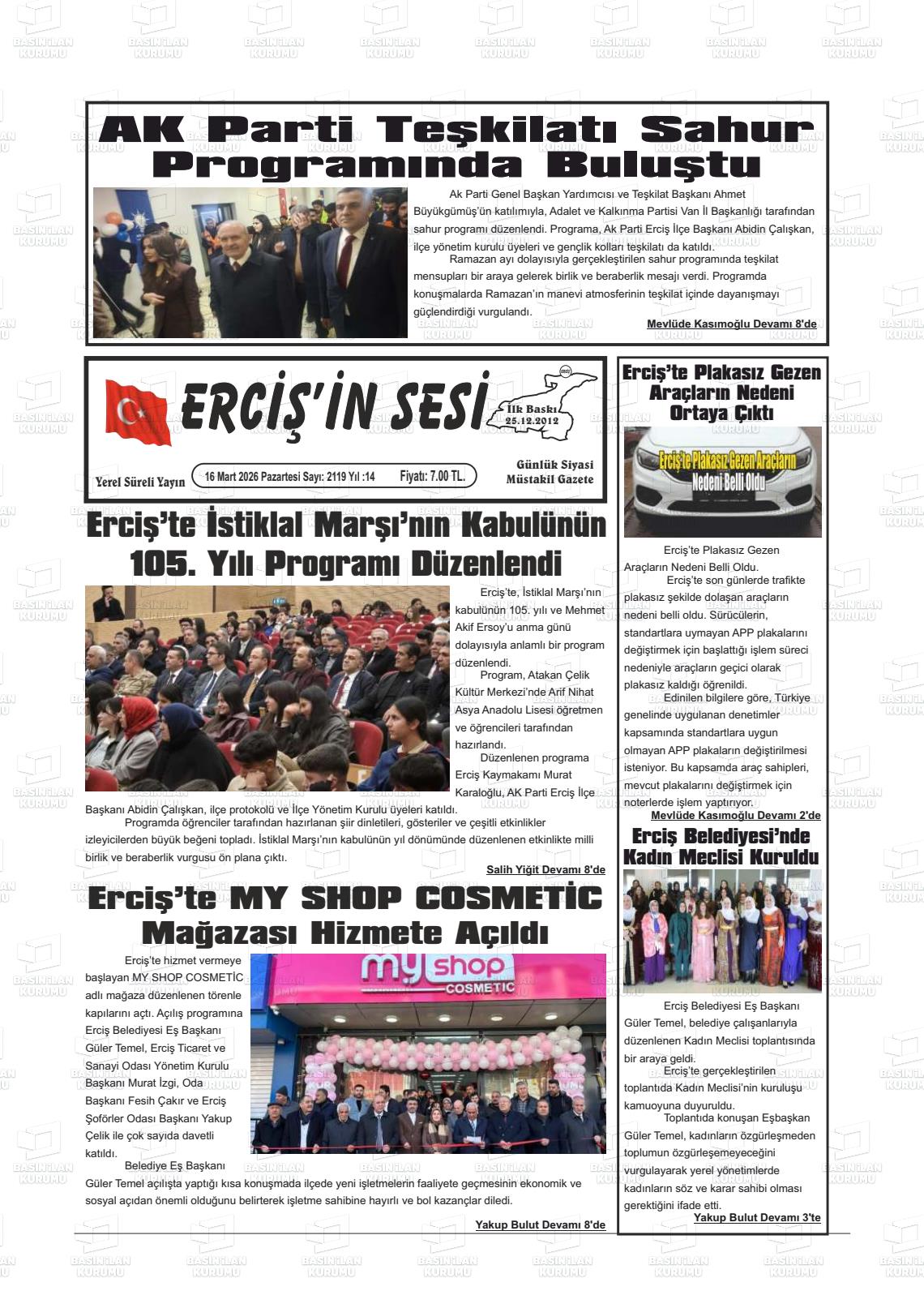 Van Ercisinsesi 16.03.2026
