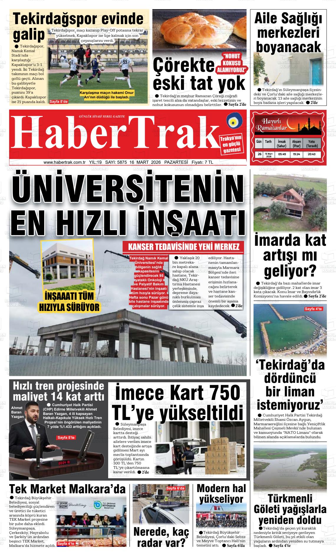 Tekirdag Habertrak 16.03.2026