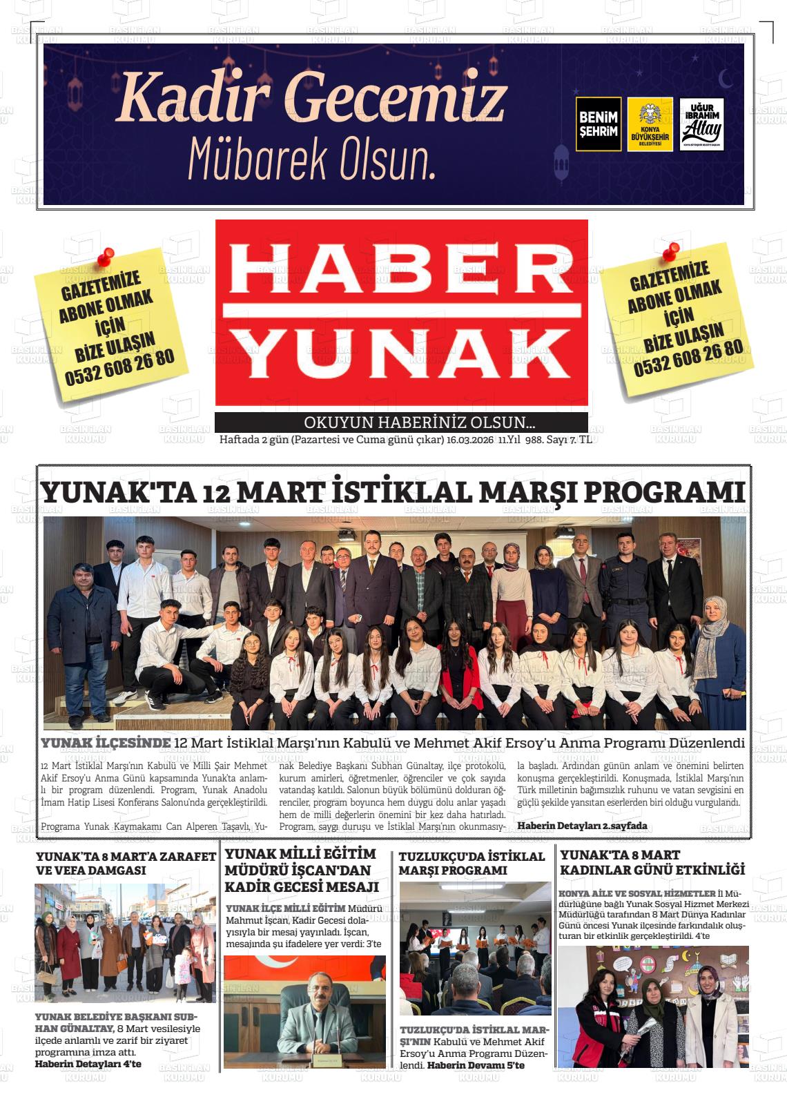 Konya Haberyunak 16.03.2026