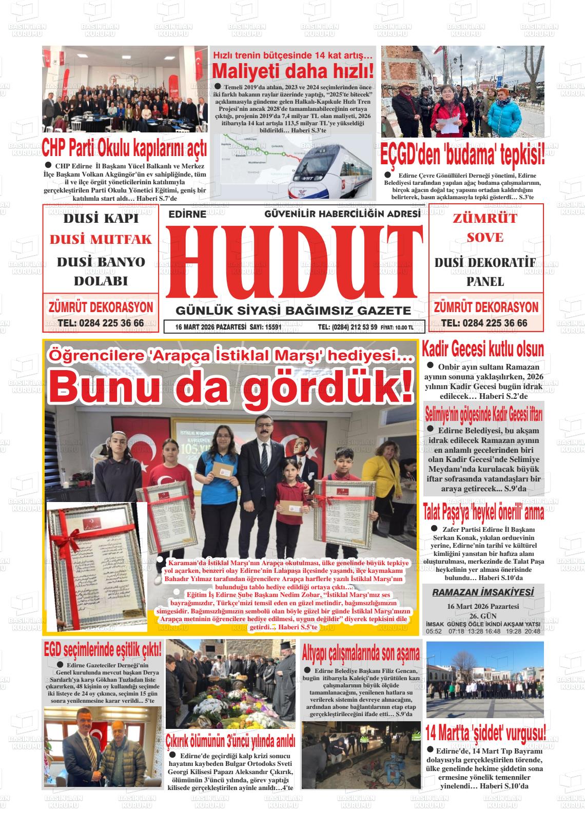 Edirne Hudut 16.03.2026