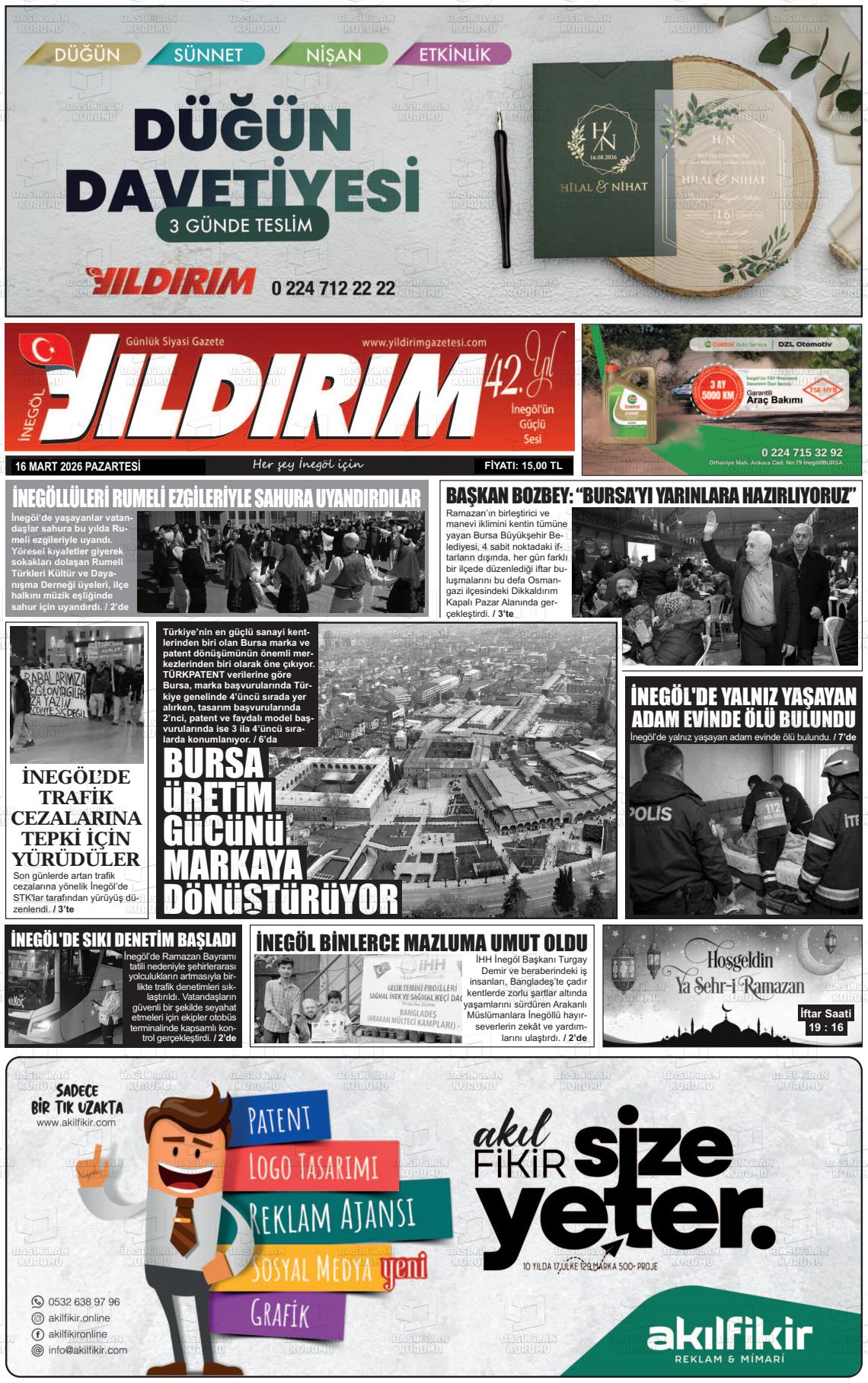 Bursa Inegolyildirim 16.03.2026