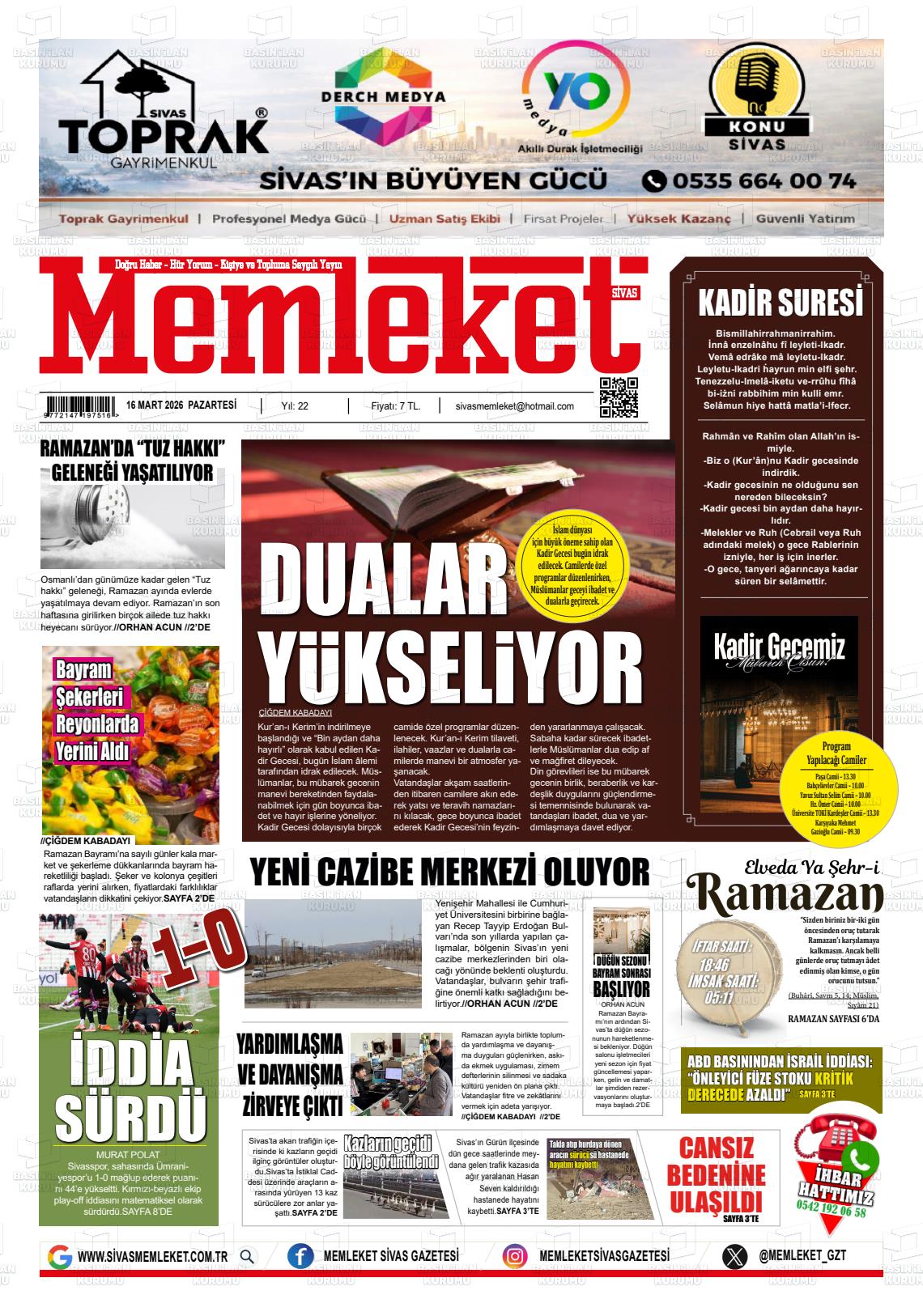 Sivas Memleket 16.03.2026