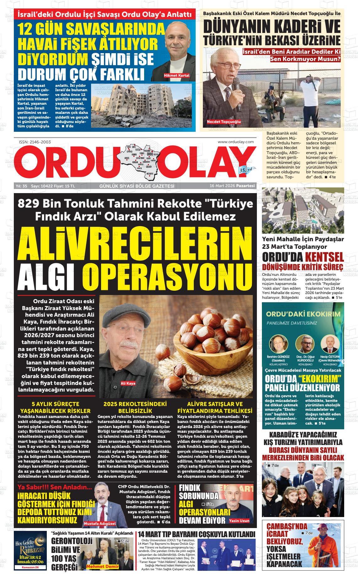 Ordu Olay 16.03.2026