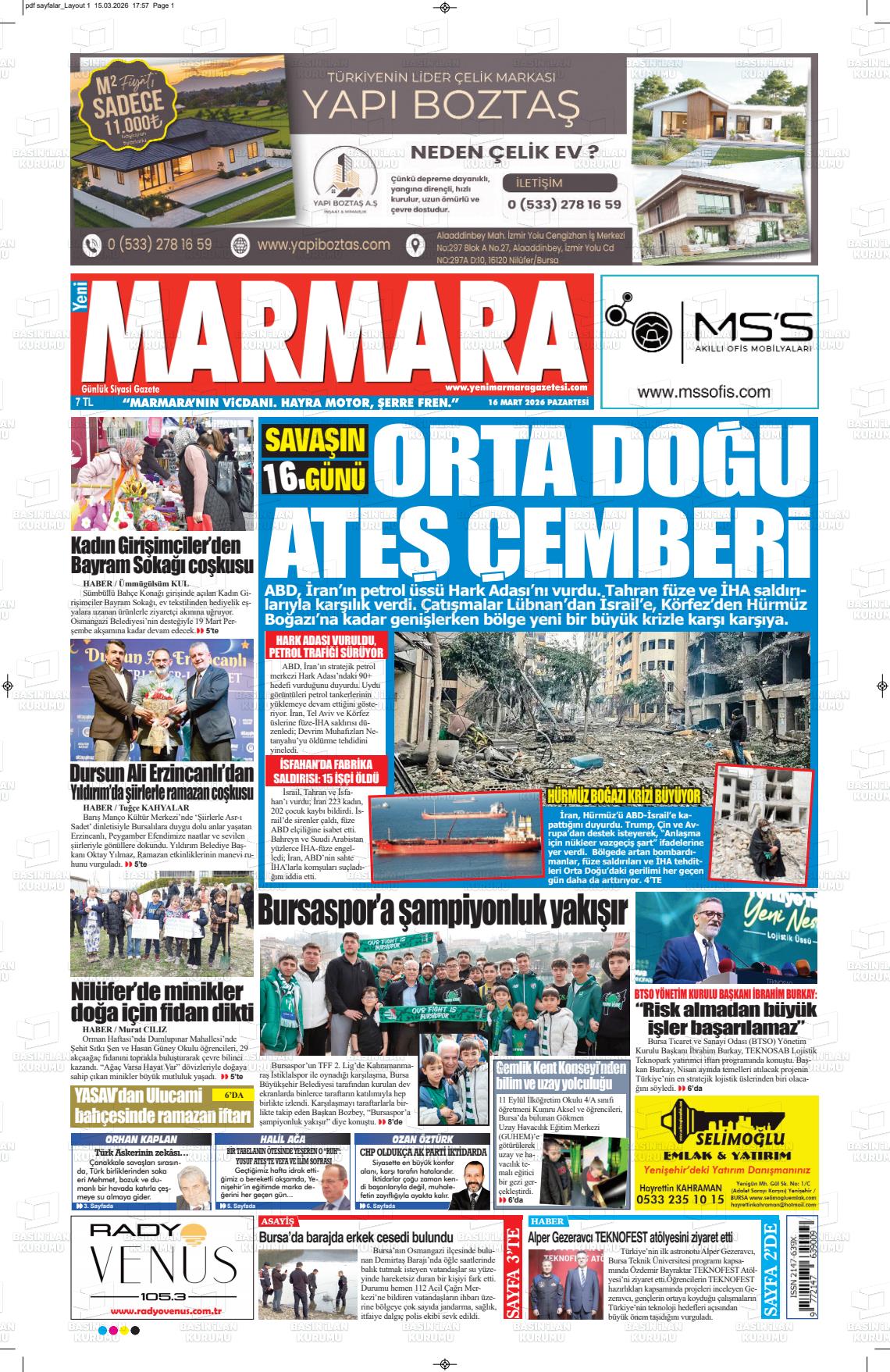 Bursa Yenimarmara 16.03.2026