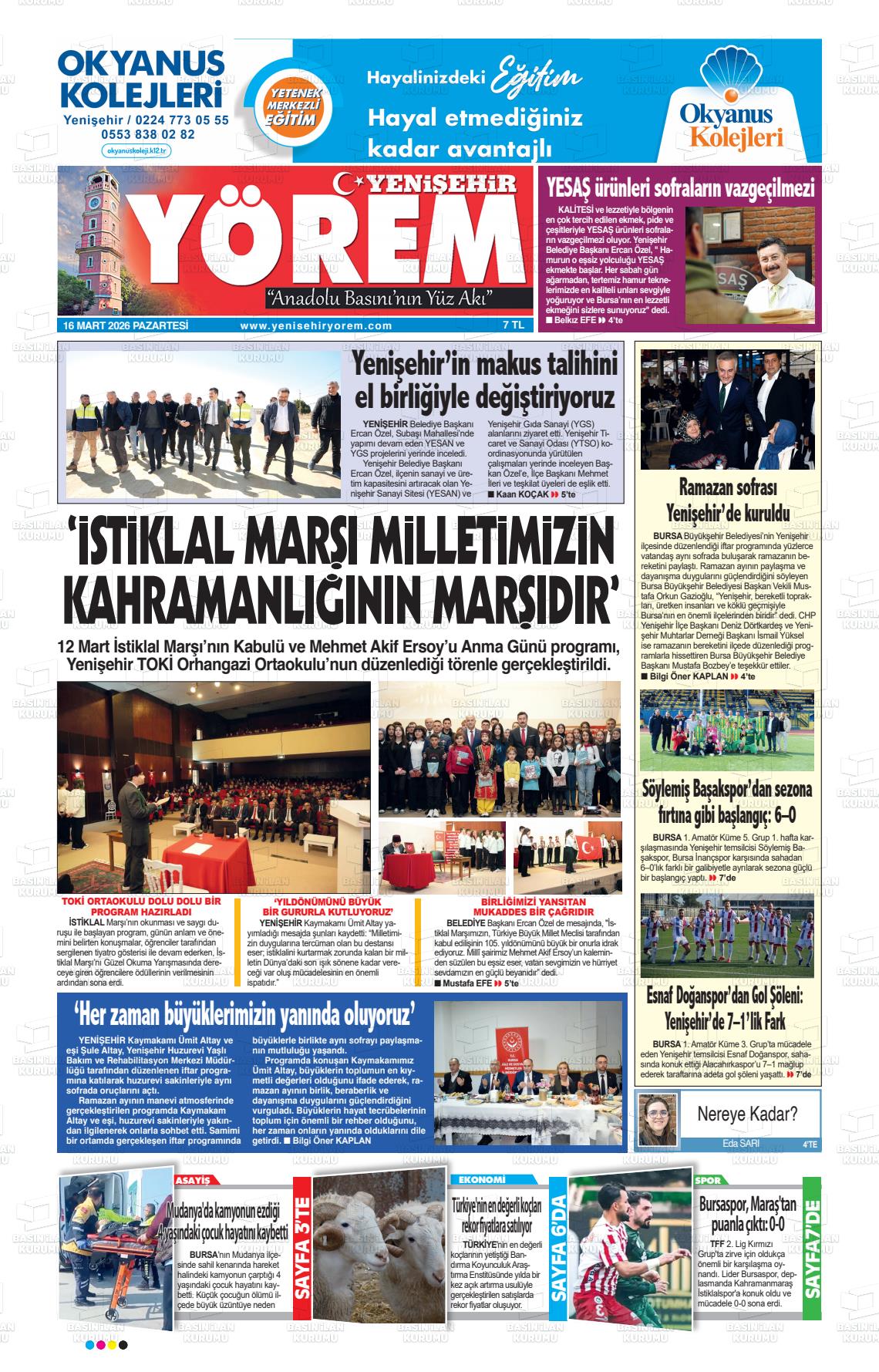 Bursa Yenisehiryorem 16.03.2026