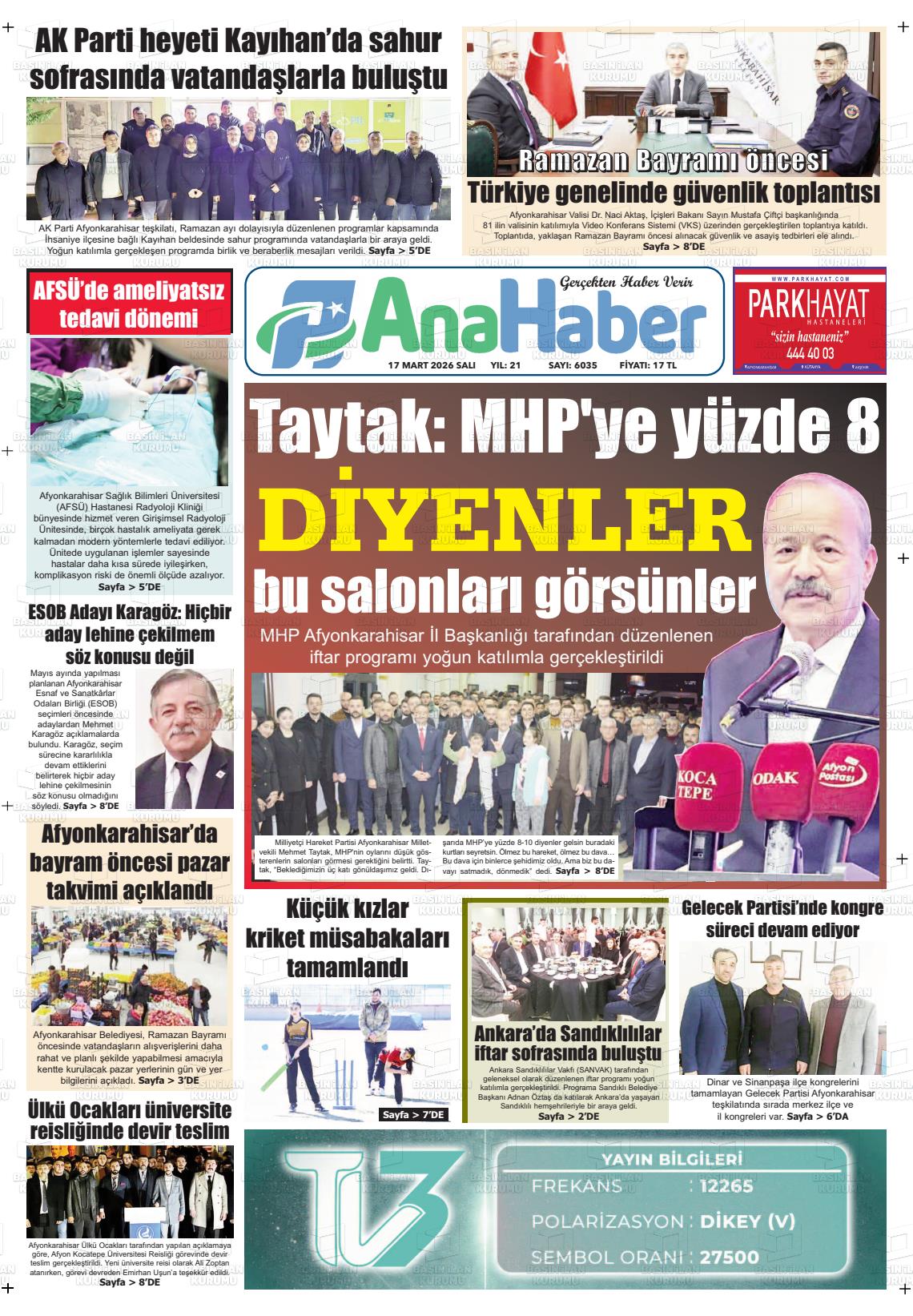Afyonkarahisar Anahaber 17.03.2026