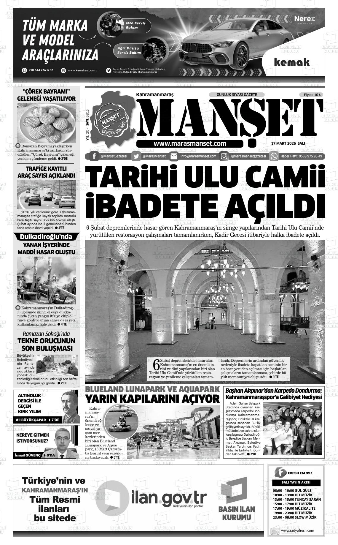 Kahramanmaras Manset 17.03.2026