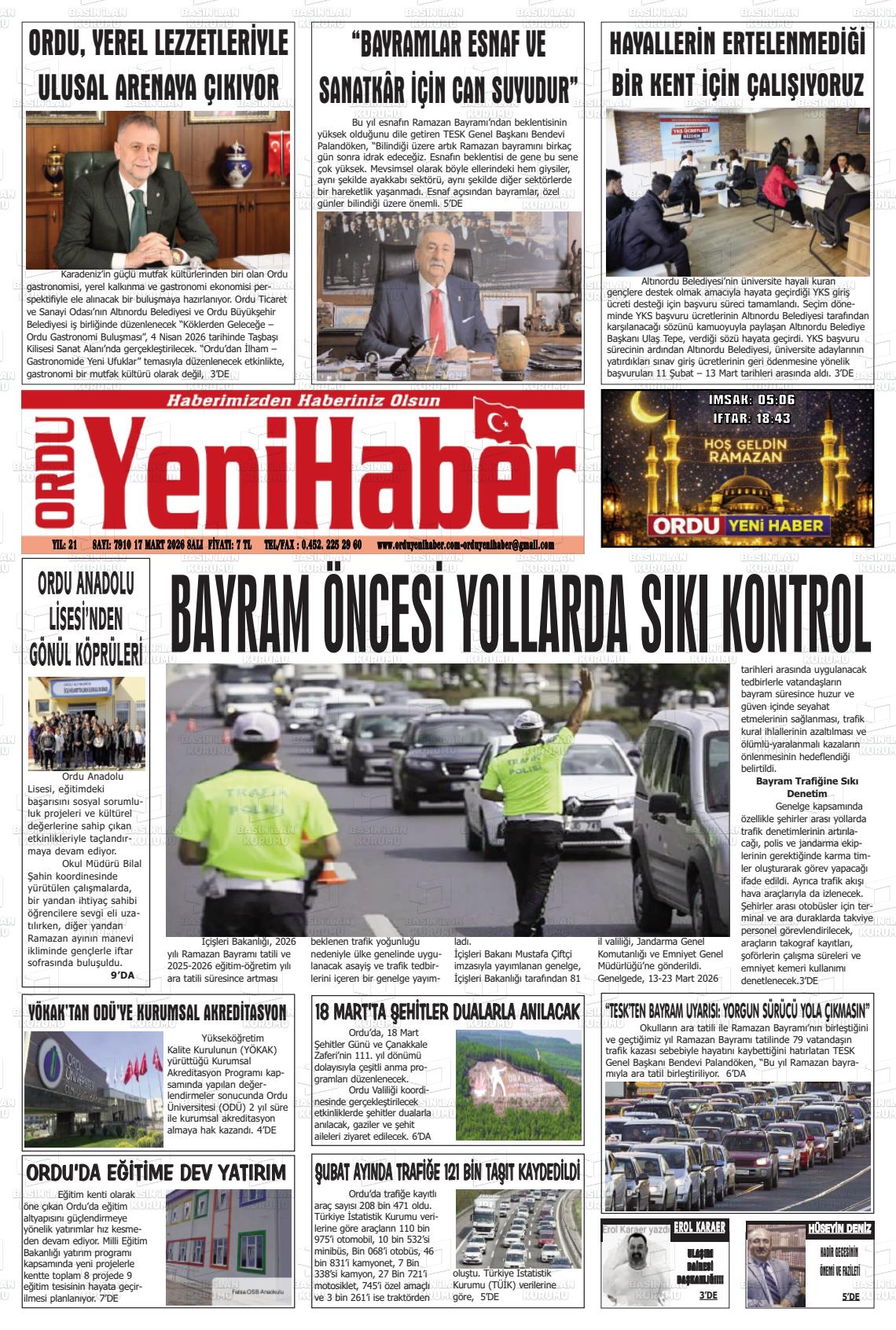 Ordu Yenihaber 17.03.2026