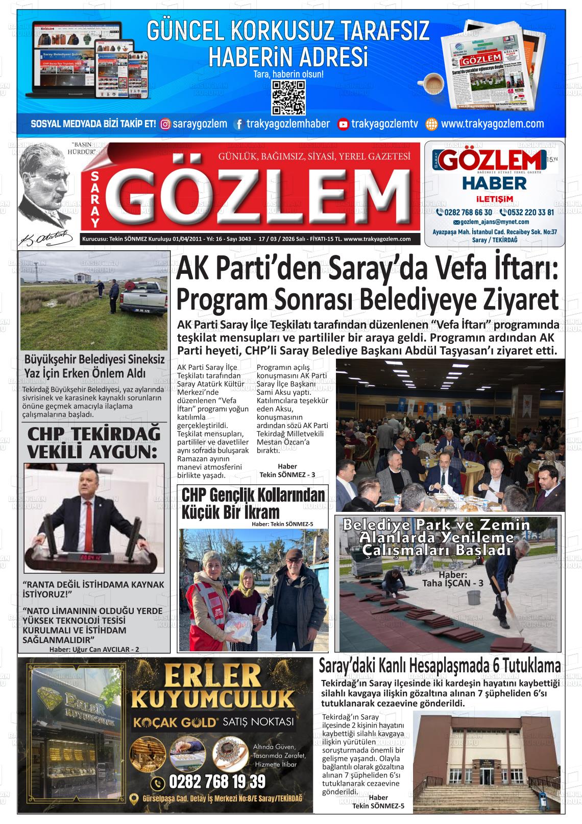 Tekirdag Saraygozlem 17.03.2026