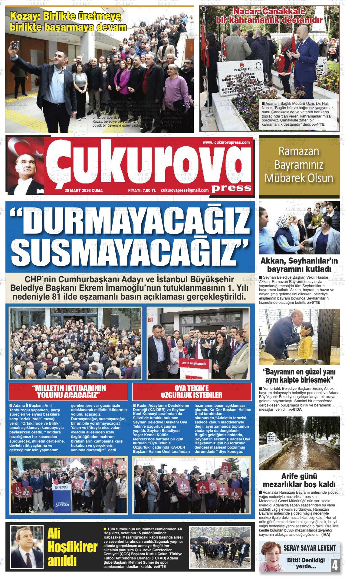 Adana Cukurovapress 20.03.2026