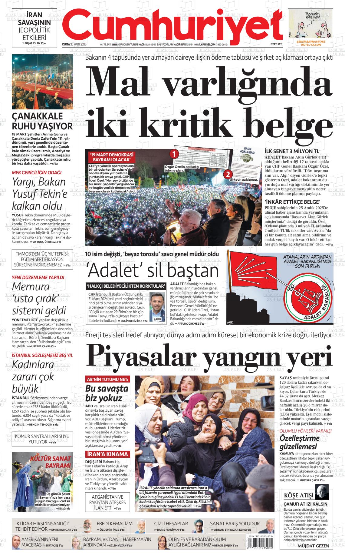 Cumhuriyet Gazetesi 20.03.2026