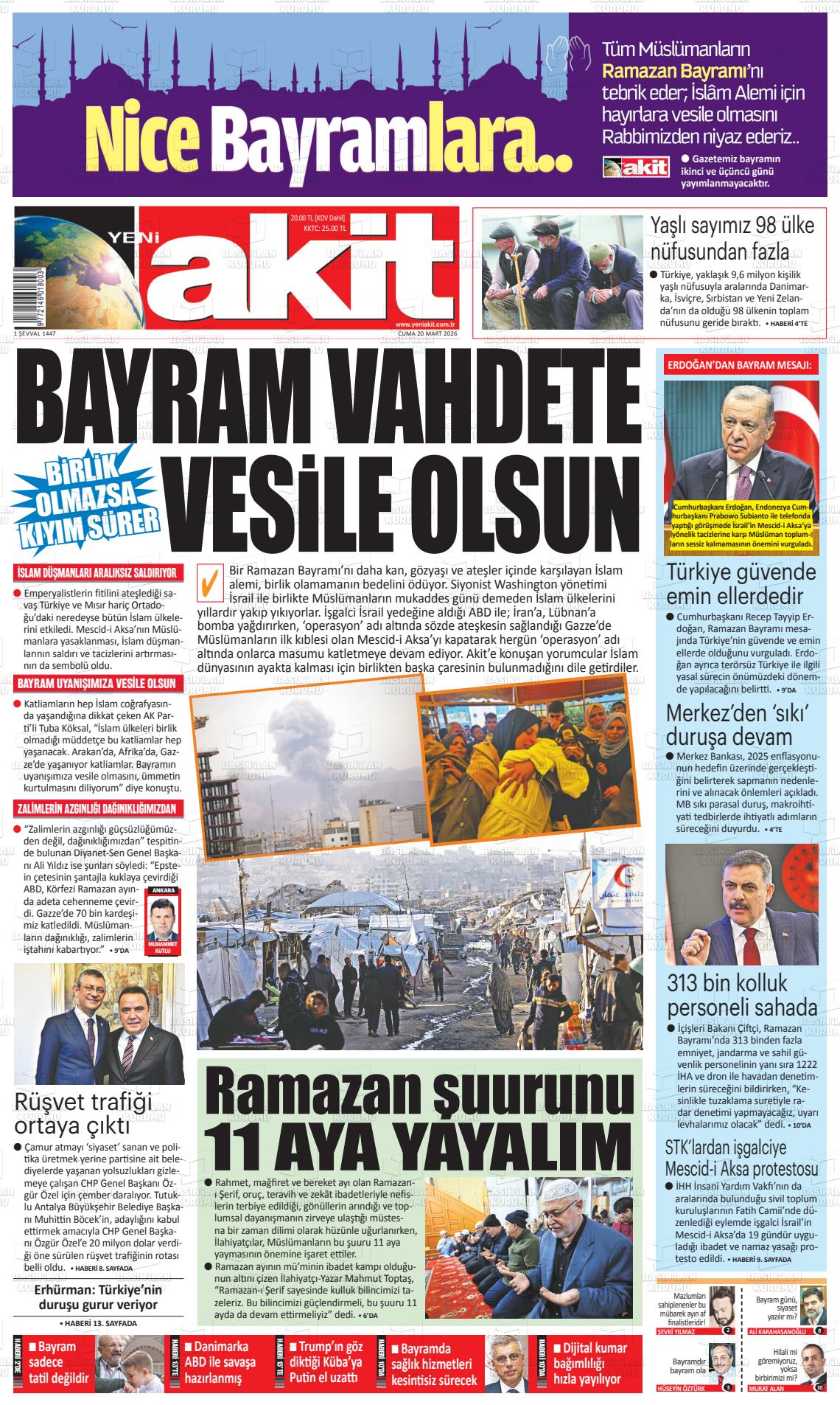 Yeni Akit Gazetesi 20.03.2026
