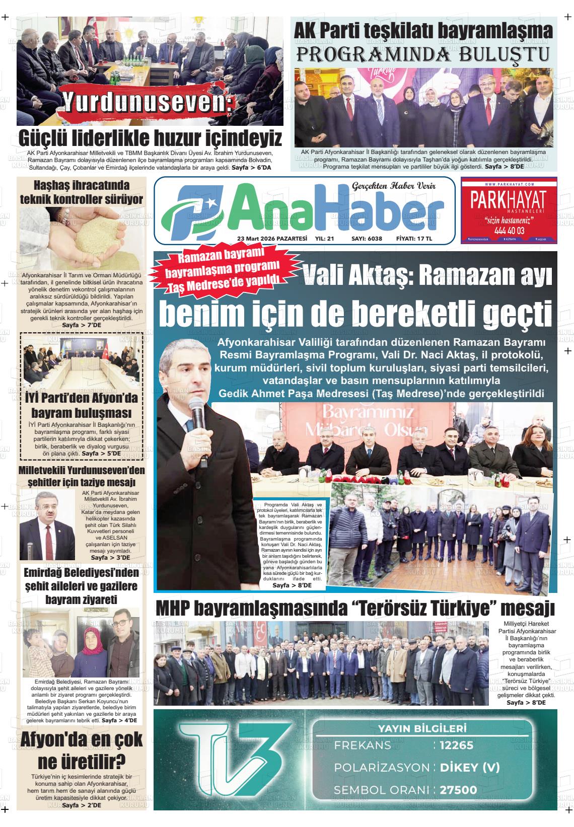 Afyonkarahisar Anahaber 23.03.2026