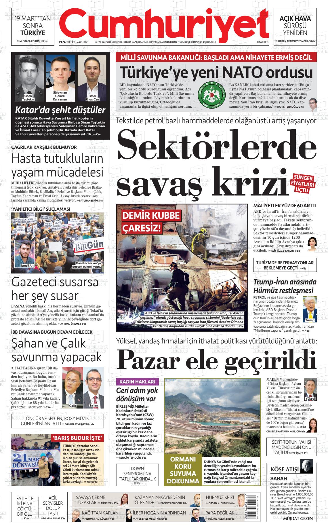 Cumhuriyet Gazetesi 23.03.2026