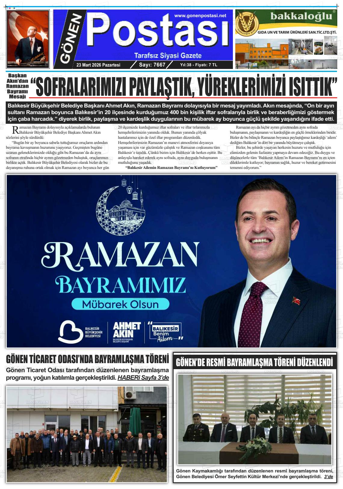 Balikesir Gonenpostasi 23.03.2026