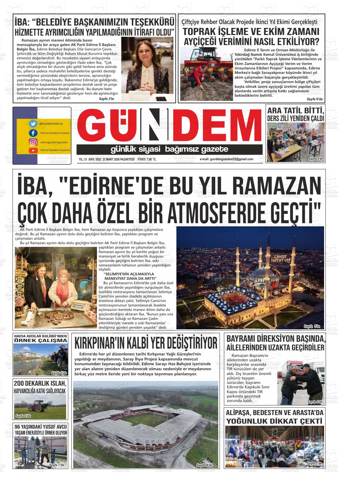 Edirne Gundem 23.03.2026