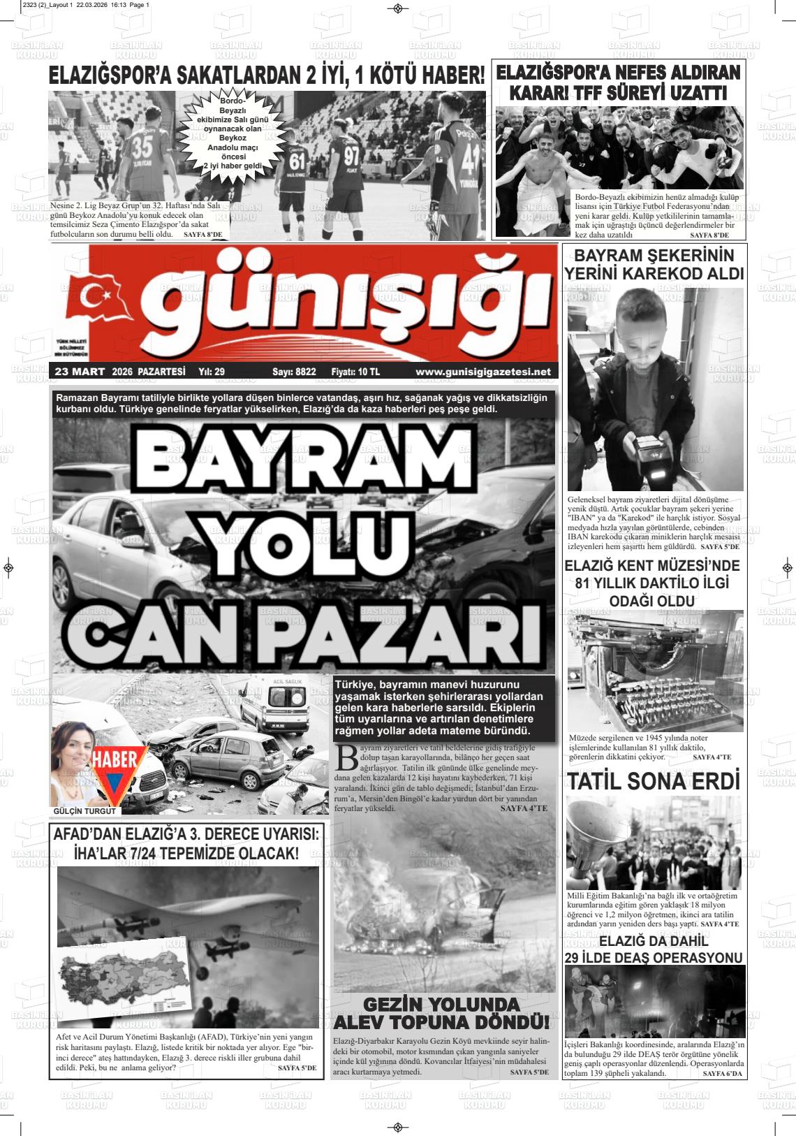 Elazig Gunisigi 23.03.2026