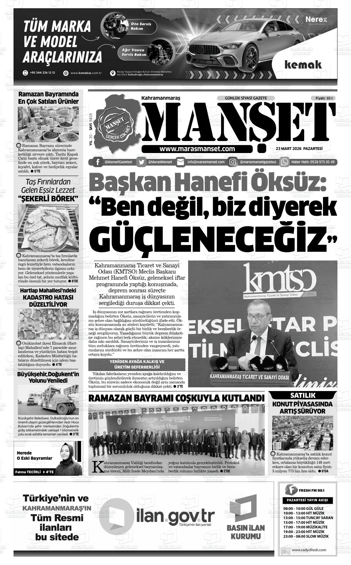 Kahramanmaras Manset 23.03.2026