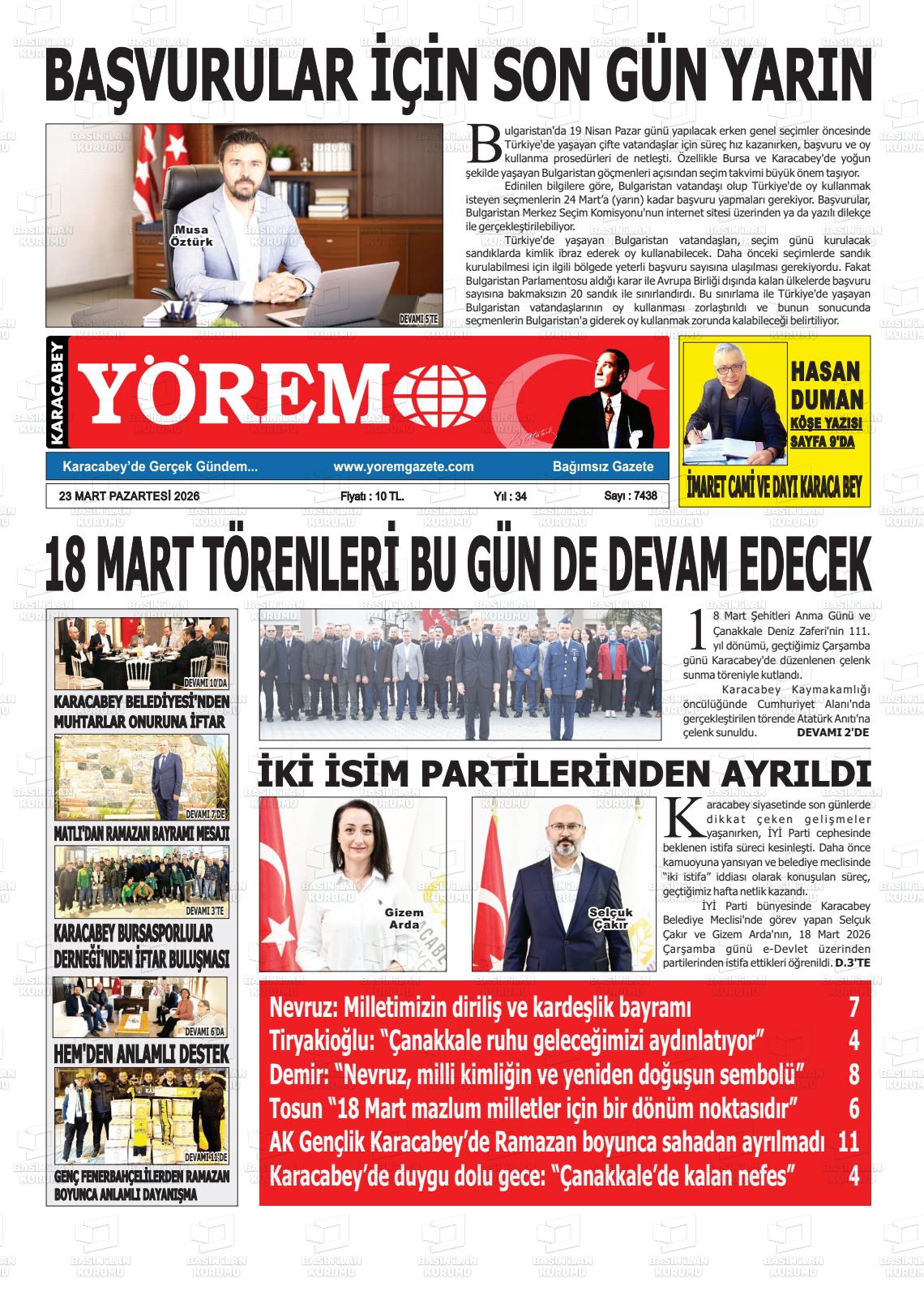 Bursa Karacabeyyorem 23.03.2026