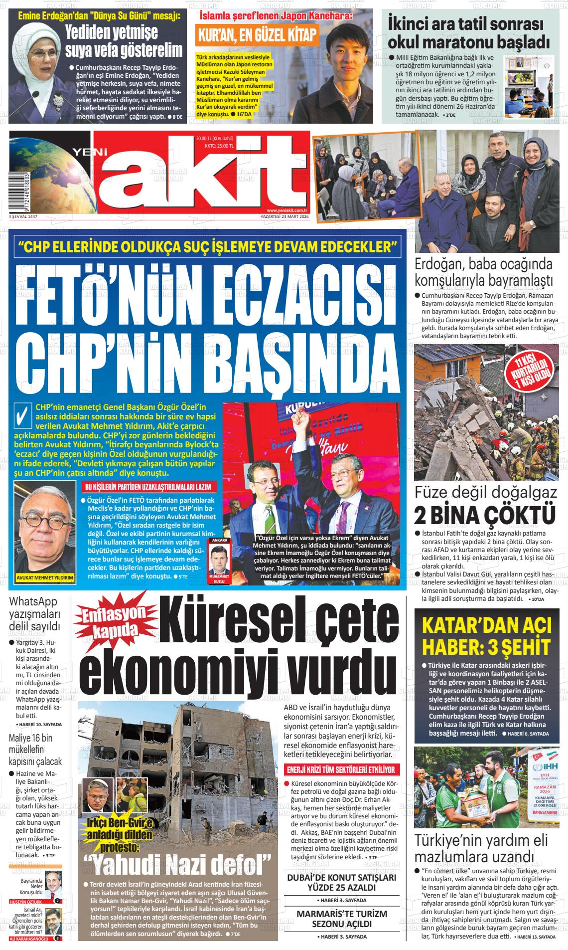 Yeni Akit Gazetesi 23.03.2026