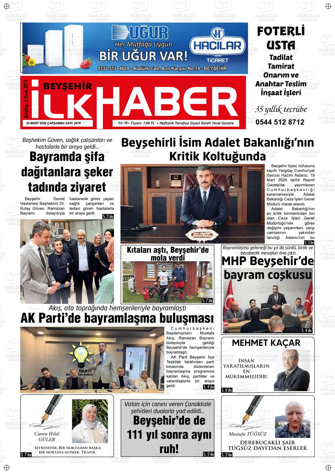 Konya Beysehirilkhaber 25.03.2026