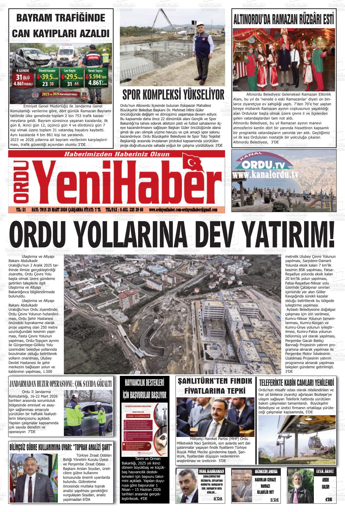 Ordu Yenihaber 25.03.2026