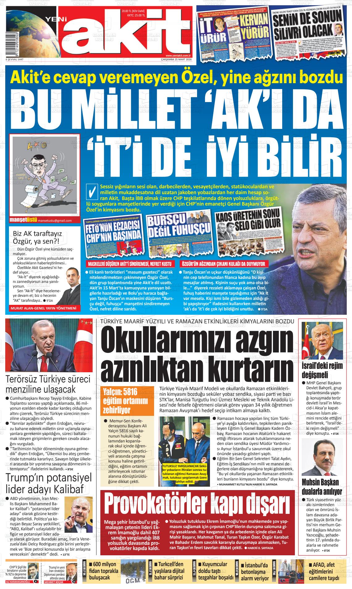 Yeni Akit Gazetesi 25.03.2026