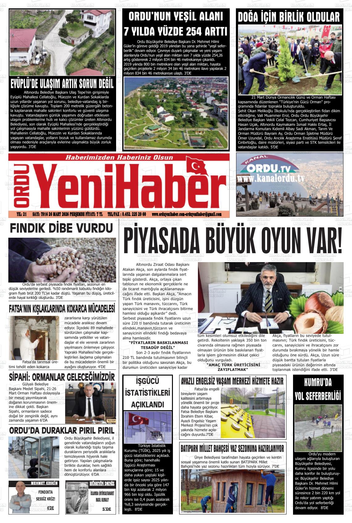 Ordu Yenihaber 26.03.2026