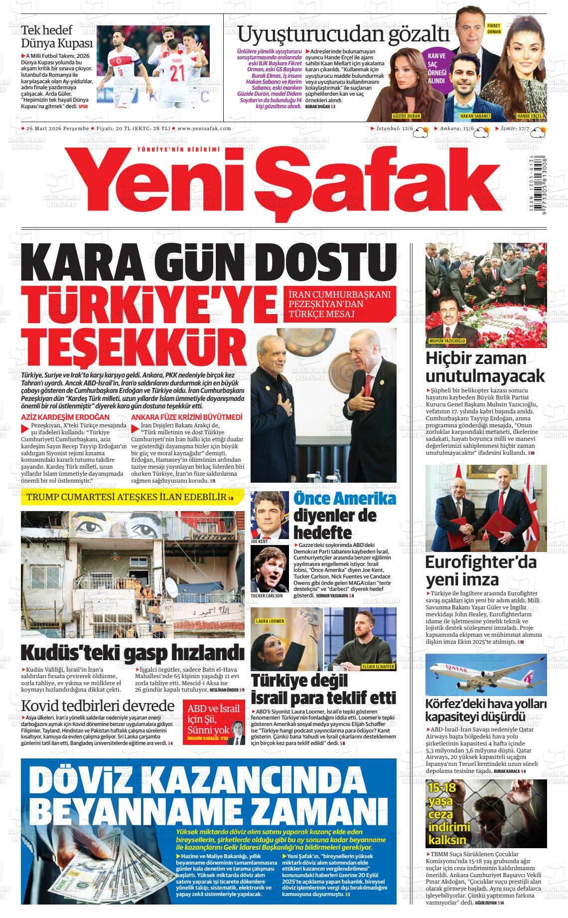Yeni Şafak Gazetesi 26.03.2026