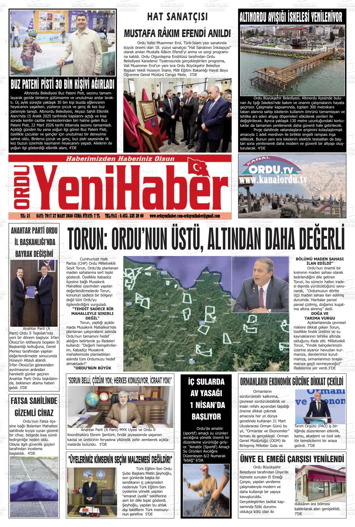Ordu Yenihaber 27.03.2026