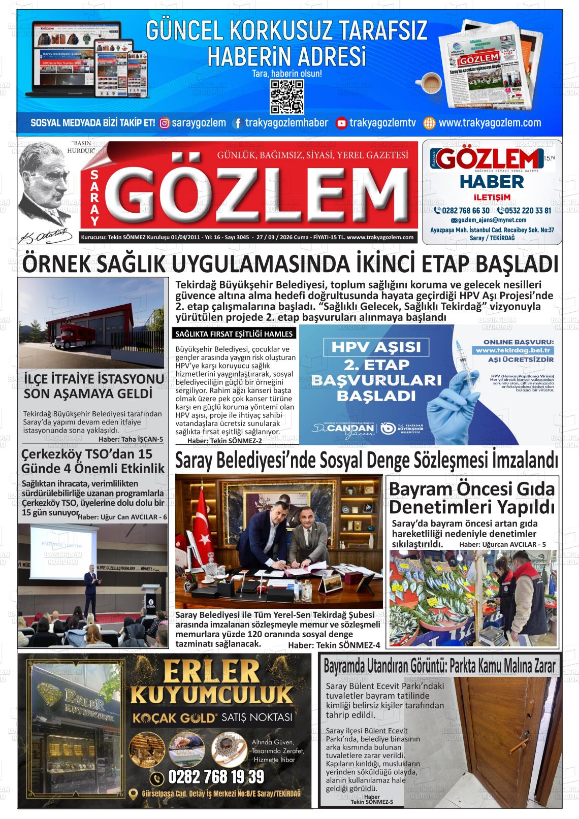 Tekirdag Saraygozlem 27.03.2026