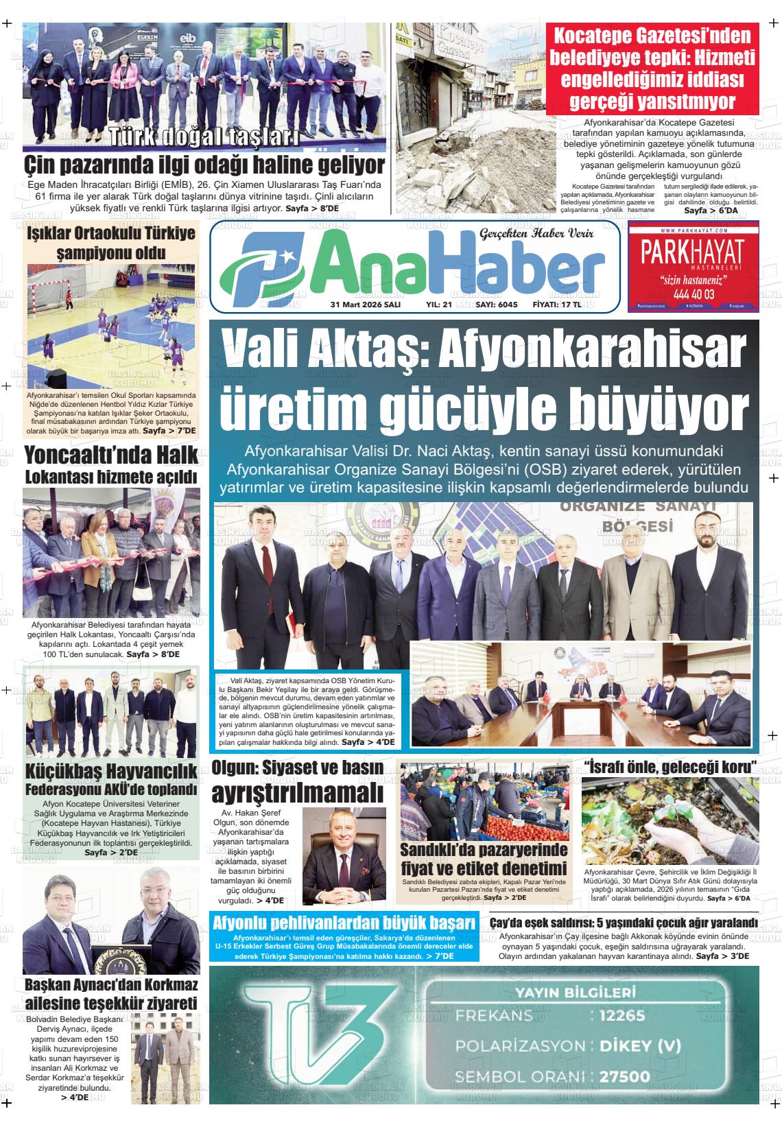 Afyonkarahisar Anahaber 31.03.2026
