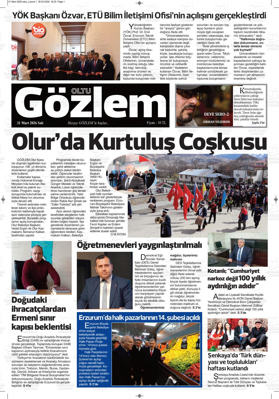 Erzurum Oltugozlem 31.03.2026