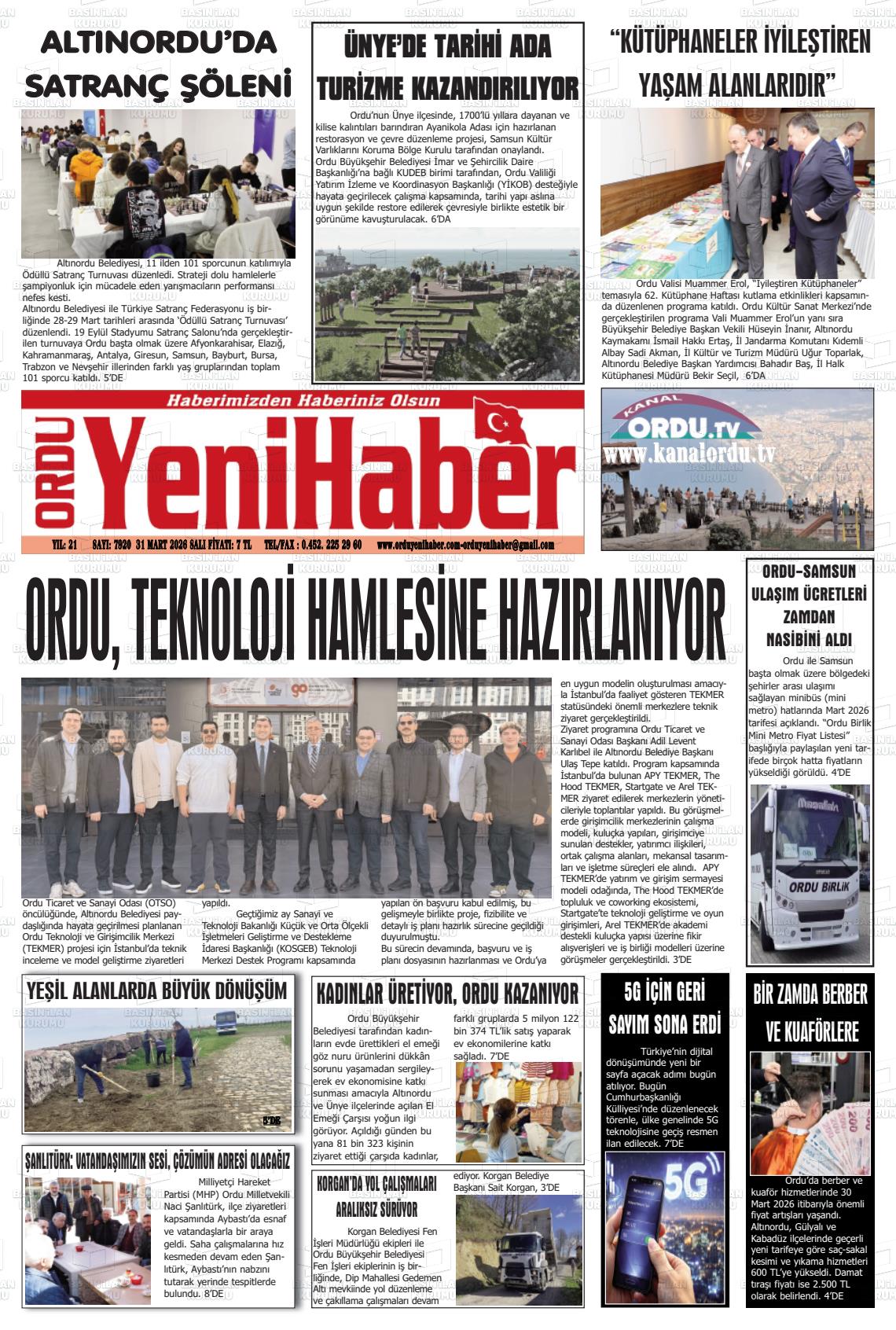 Ordu Yenihaber 31.03.2026