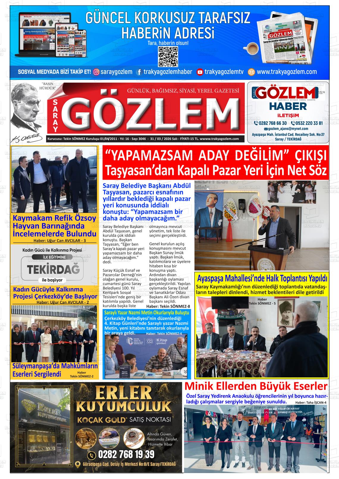 Tekirdag Saraygozlem 31.03.2026