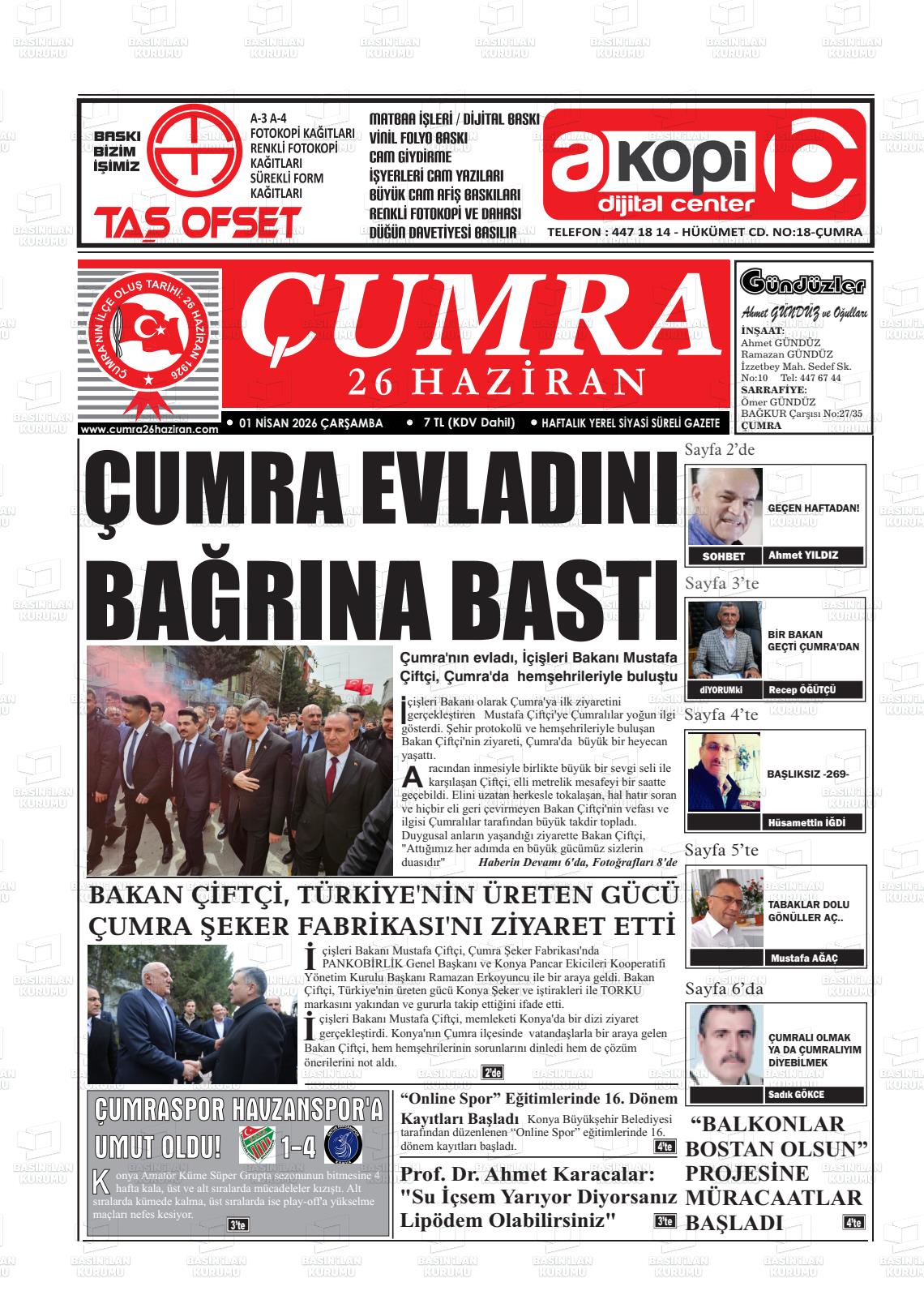 Konya Cumra 26 Haziran 01.04.2026