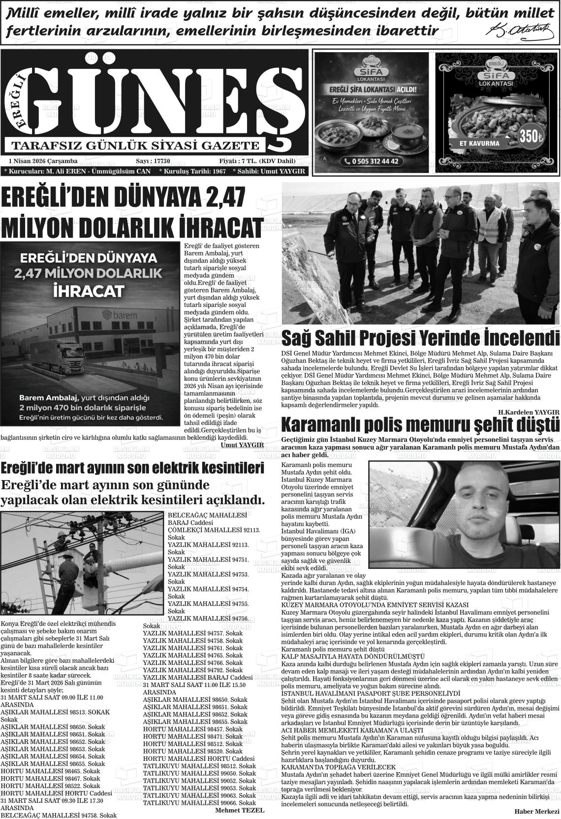 Konya Eregligunes 01.04.2026