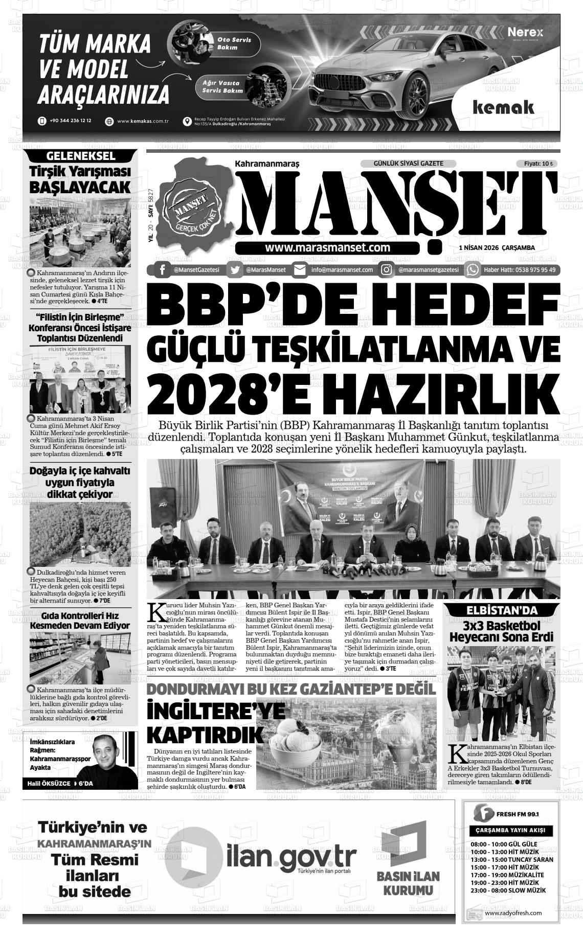 Kahramanmaras Manset 01.04.2026