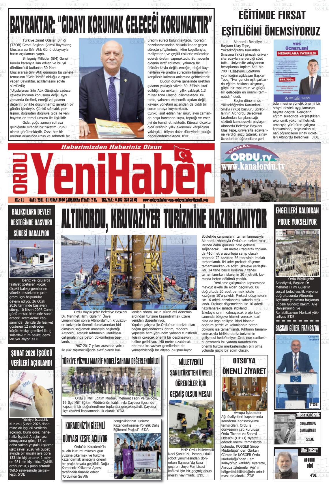 Ordu Yenihaber 01.04.2026