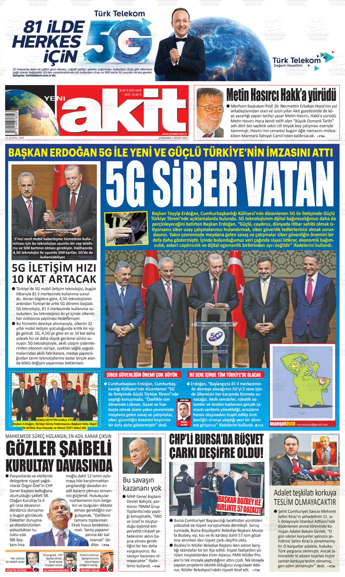 Yeni Akit Gazetesi 01.04.2026