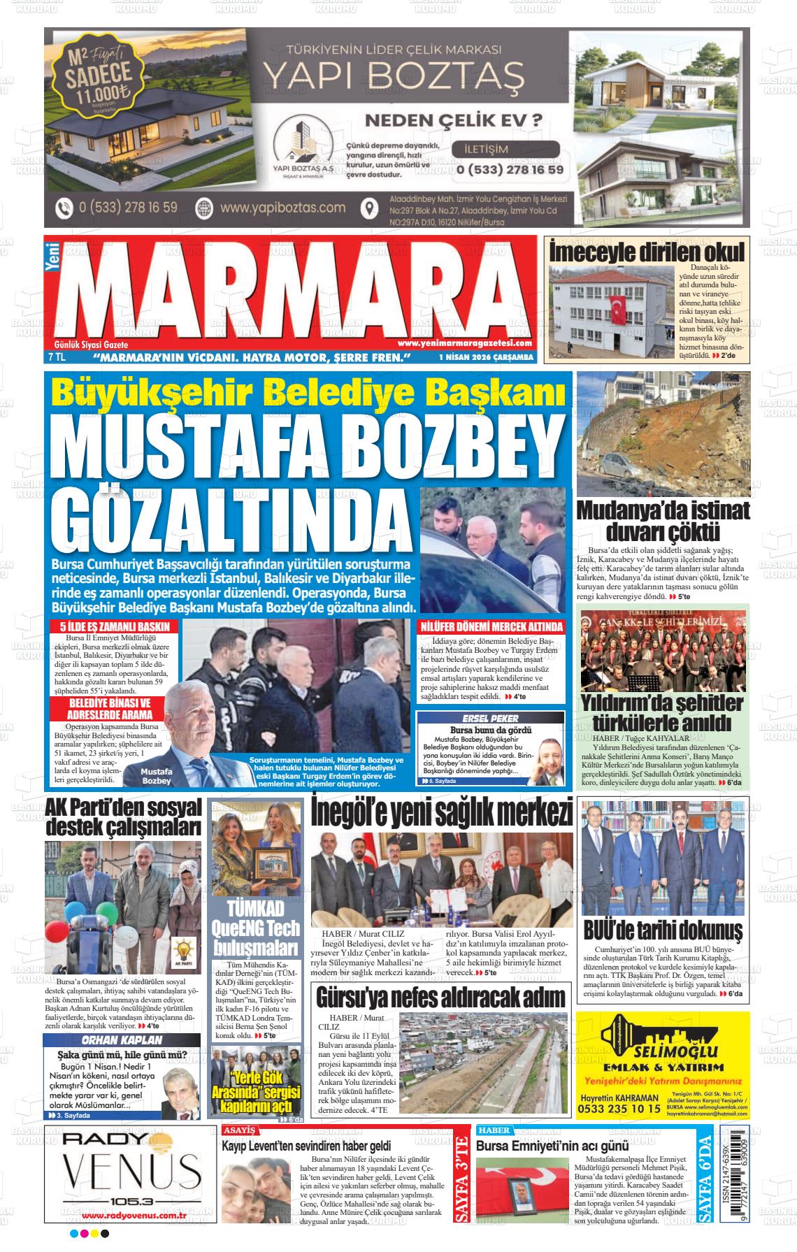 Bursa Yenimarmara 01.04.2026