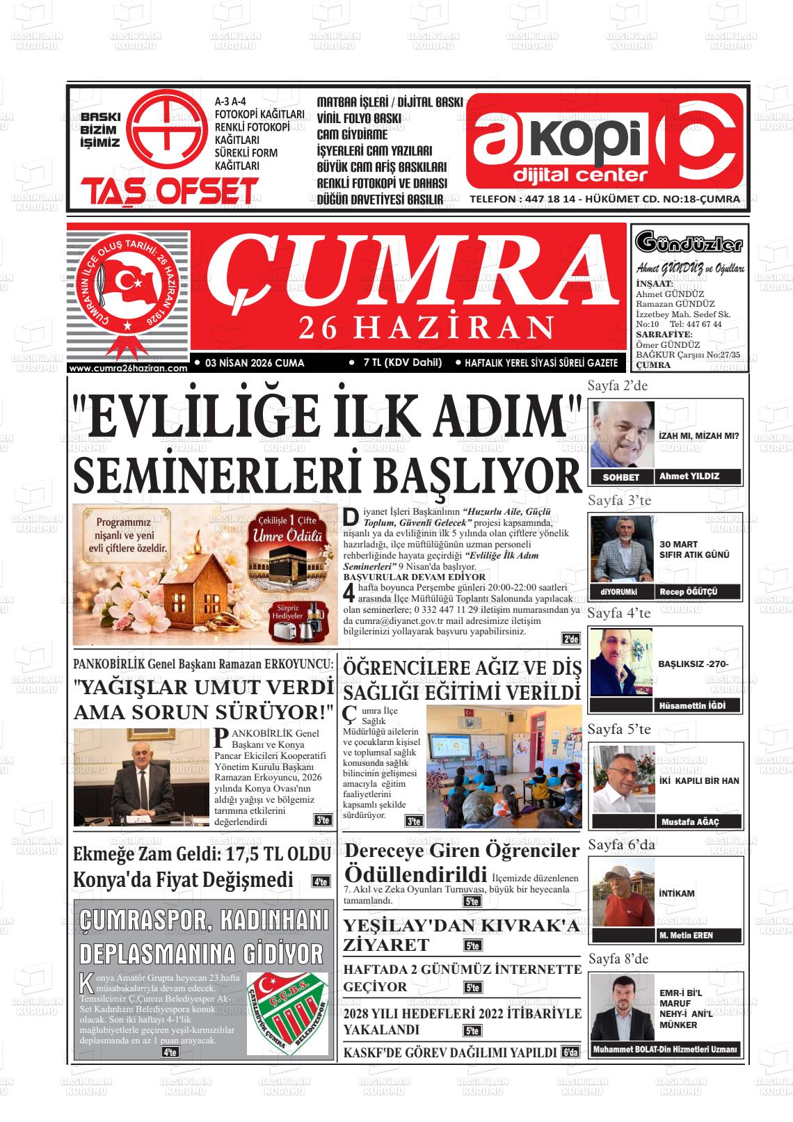 Konya Cumra 26 Haziran 03.04.2026